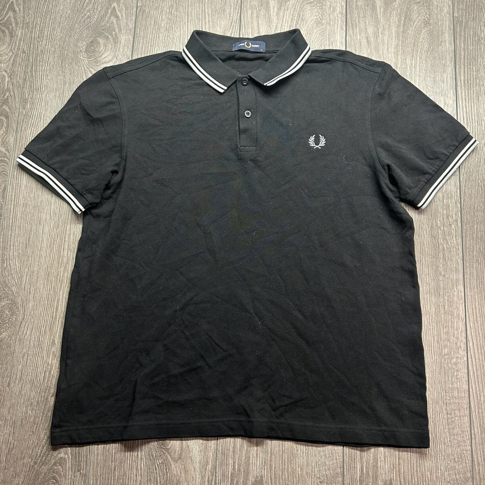 Fred Perry Mens XL Twin Tipped Polo Shirt Black Pique Cotton